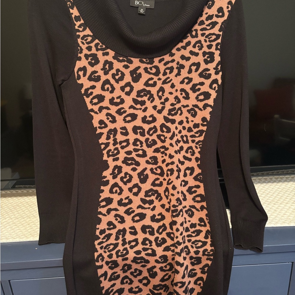 BCX Black and Tan Leopard Print Dress